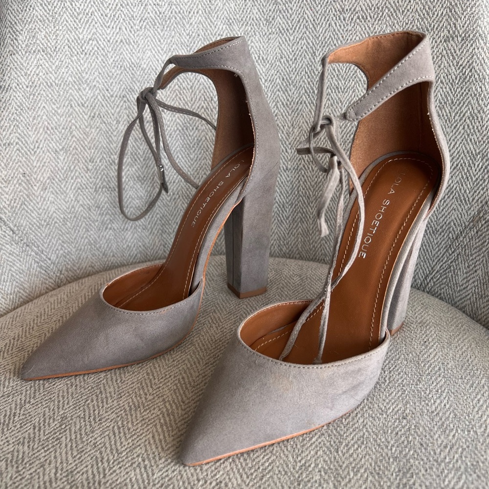 LOLA SHOETIQUE- Grey Women's Lace-up Heels